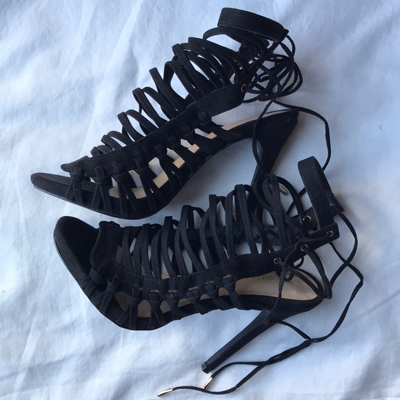 Shoe Dazzle Shoes - ShoeDazzle black suede caged heels